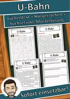 Vorschau - Unterrichtsreihen - U-Bahn Lückentext mit Wortspeicher Hörverstehen und Suchsel - Deckblatt