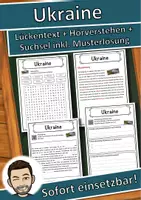 Vorschau - Unterrichtsreihen - Ukraine Lückentext mit Wortspeicher Hörverstehen und Suchsel - Deckblatt