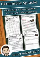 Vorschau - Unterrichtsreihen - Ukrainische Sprache Lückentext mit Wortspeicher Hörverstehen und Suchsel - Deckblatt
