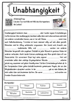 Vorschau - Unterrichtsreihen - Unabhängigkeit Lückentext mit Wortspeicher Hörverstehen und Suchsel - Seite 1