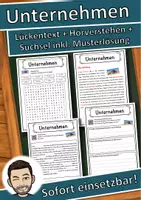 Vorschau - Unterrichtsreihen - Unternehmen Lückentext mit Wortspeicher Hörverstehen und Suchsel - Deckblatt