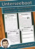 Vorschau - Unterrichtsreihen - Unterseeboot Lückentext mit Wortspeicher Hörverstehen und Suchsel - Deckblatt