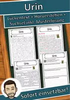 Vorschau - Unterrichtsreihen - Urin Lückentext mit Wortspeicher Hörverstehen und Suchsel - Deckblatt