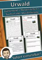 Vorschau - Unterrichtsreihen - Urwald Lückentext mit Wortspeicher Hörverstehen und Suchsel - Deckblatt