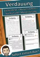 Vorschau - Unterrichtsreihen - Verdauung Lückentext mit Wortspeicher Hörverstehen und Suchsel - Deckblatt
