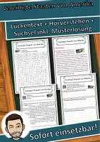 Vorschau - Unterrichtsreihen - Vereinigte Staaten von Amerika Lückentext mit Wortspeicher Hörverstehen und Suchsel - Deckblatt