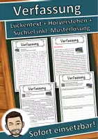 Vorschau - Unterrichtsreihen - Verfassung Lückentext mit Wortspeicher Hörverstehen und Suchsel - Deckblatt