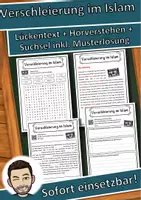 Vorschau - Unterrichtsreihen - Verschleierung im Islam Lückentext mit Wortspeicher Hörverstehen und Suchsel - Deckblatt