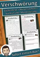 Vorschau - Unterrichtsreihen - Verschwörung Lückentext mit Wortspeicher Hörverstehen und Suchsel - Deckblatt