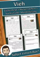 Vorschau - Unterrichtsreihen - Vieh Lückentext mit Wortspeicher Hörverstehen und Suchsel - Deckblatt