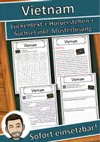 Vorschau - Unterrichtsreihen - Vietnam Lückentext mit Wortspeicher Hörverstehen und Suchsel - Deckblatt