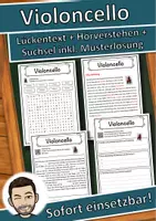 Vorschau - Unterrichtsreihen - Violoncello Lückentext mit Wortspeicher Hörverstehen und Suchsel - Deckblatt