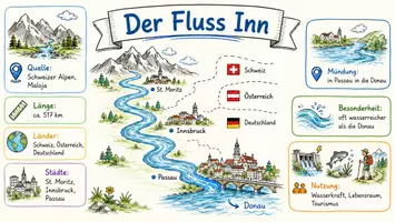 Vorschau - Arbeitsblätter - AB mit Fragen zum Thema "Inn (Fluss)" + Lösungsblatt + Infografik - Seite 1