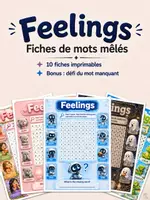 Aperçu - Feuilles d'exercices - Feelings – Fiches de mots mêlés | Vocabulaire des émotions | Défi du mot manquant - Page de couverture