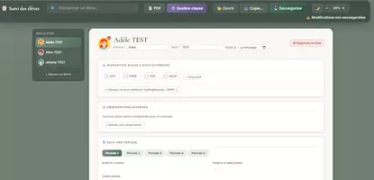 Aperçu - Outils du professeur - Suivi des élèves - Carnet numérique enseignant - Page de couverture