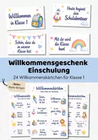 Vorschau - Mal- und Bastelvorlagen - Willkommensgeschenk Einschulung | 24 Willkommenskärtchen im neuen Schuljahr für Klasse 1 | Schulanfang Geschenk Grundschule - Deckblatt