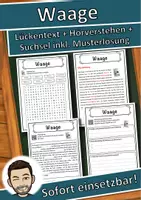 Vorschau - Unterrichtsreihen - Waage Lückentext mit Wortspeicher Hörverstehen und Suchsel - Deckblatt