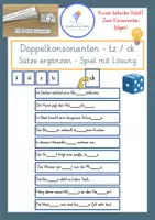 Vorschau - Spiele - Doppelkonsonanten - ck tz - Klasse 3-5 - Spiel - Sätze ergänzen - Deckblatt