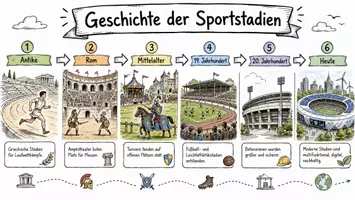 Vorschau - Arbeitsblätter - Arbeitsblätter zum Thema "Geschichte der Sportstadien" + Lösung & MP3 + Infografik - Seite 1