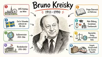 Vorschau - Arbeitsblätter - AB mit Fragen zum Thema "Bruno Kreisky" + Lösungsblatt + Infografik - Seite 1