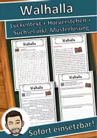 Vorschau - Unterrichtsreihen - Walhalla Lückentext mit Wortspeicher Hörverstehen und Suchsel - Deckblatt