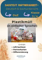 Vorschau - Arbeitsblätter - Partnerlesen "Plastikmüll" DaZ geeignet - Deckblatt