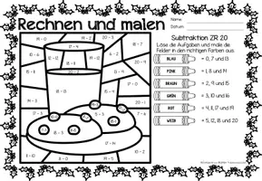 Vista previa - Hojas de trabajo - Rechen-Mal-Blätter - Subtraktion ZR 20 (Weihnachten) Navidad Sumas y restas Matemáticas Alemán - página 2