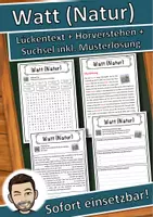 Vorschau - Unterrichtsreihen - Watt (Natur) Lückentext mit Wortspeicher Hörverstehen und Suchsel - Deckblatt