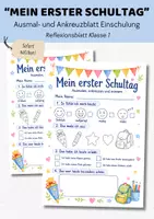 Vorschau - Arbeitsblätter - Mein erster Schultag Reflexionsblatt Klasse 1 | Einschulung Arbeitsblatt zum Ausmalen & Ankreuzen | Schulanfang Grundschule - Deckblatt