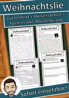 Vorschau - Unterrichtsreihen - Weihnachtslied Lückentext mit Wortspeicher Hörverstehen und Suchsel - Deckblatt