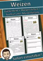 Vorschau - Unterrichtsreihen - Weizen Lückentext mit Wortspeicher Hörverstehen und Suchsel - Deckblatt