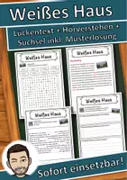 Vorschau - Unterrichtsreihen - Weißes Haus Lückentext mit Wortspeicher Hörverstehen und Suchsel - Deckblatt