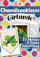 Vorschau - Mal- und Bastelvorlagen - Chamäleonklasse - Girlande (Klassentier) - Deckblatt