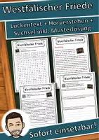Vorschau - Unterrichtsreihen - Westfälischer Friede Lückentext mit Wortspeicher Hörverstehen und Suchsel - Deckblatt