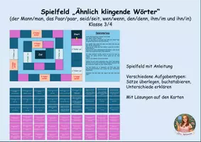 Vorschau - Spiele - Ähnlich klingende Wörter Spielfeld mit Aufgaben Klasse 3/4 - Deckblatt