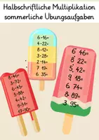 Vorschau - Aufgabenkarten - halbschriftliche Multiplikation - sommerliche Übungsaufgaben - Deckblatt