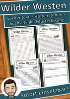 Vorschau - Unterrichtsreihen - Wilder Westen Lückentext mit Wortspeicher Hörverstehen und Suchsel - Deckblatt