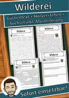 Vorschau - Unterrichtsreihen - Wilderei Lückentext mit Wortspeicher Hörverstehen und Suchsel - Deckblatt