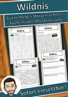 Vorschau - Unterrichtsreihen - Wildnis Lückentext mit Wortspeicher Hörverstehen und Suchsel - Deckblatt