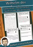 Vorschau - Unterrichtsreihen - Wilhelm der Zweite Lückentext mit Wortspeicher Hörverstehen und Suchsel - Deckblatt