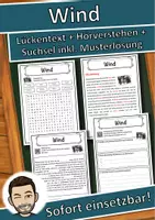 Vorschau - Unterrichtsreihen - Wind Lückentext mit Wortspeicher Hörverstehen und Suchsel - Deckblatt