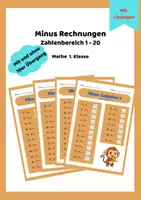 Vorschau - Arbeitsblätter - Minus Aufgaben im Zahlenraum 0-20 - Deckblatt