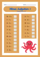Vorschau - Arbeitsblätter - Minus Aufgaben im Zahlenraum 0-20 - Seite 1