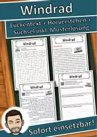Vorschau - Unterrichtsreihen - Windrad Lückentext mit Wortspeicher Hörverstehen und Suchsel - Deckblatt