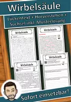 Vorschau - Unterrichtsreihen - Wirbelsäule Lückentext mit Wortspeicher Hörverstehen und Suchsel - Deckblatt