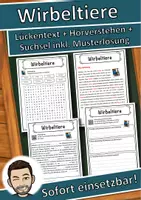 Vorschau - Unterrichtsreihen - Wirbeltiere Lückentext mit Wortspeicher Hörverstehen und Suchsel - Deckblatt