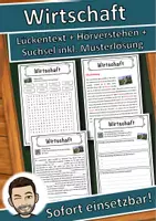 Vorschau - Unterrichtsreihen - Wirtschaft Lückentext mit Wortspeicher Hörverstehen und Suchsel - Deckblatt
