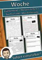 Vorschau - Unterrichtsreihen - Woche Lückentext mit Wortspeicher Hörverstehen und Suchsel - Deckblatt