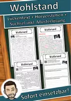 Vorschau - Unterrichtsreihen - Wohlstand Lückentext mit Wortspeicher Hörverstehen und Suchsel - Deckblatt