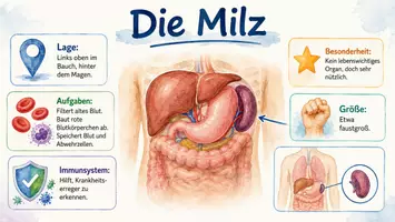 Vorschau - Arbeitsblätter - AB mit Fragen zum Thema "Milz" + Lösungsblatt + Infografik - Seite 1